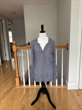 Women's Navy Dot Long Sleeve V-Neck Top